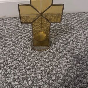 Gold Stained Glass Cross Candle Holder